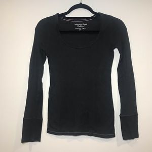 American Eagle Black Long Sleeve Scoop Neck Tee